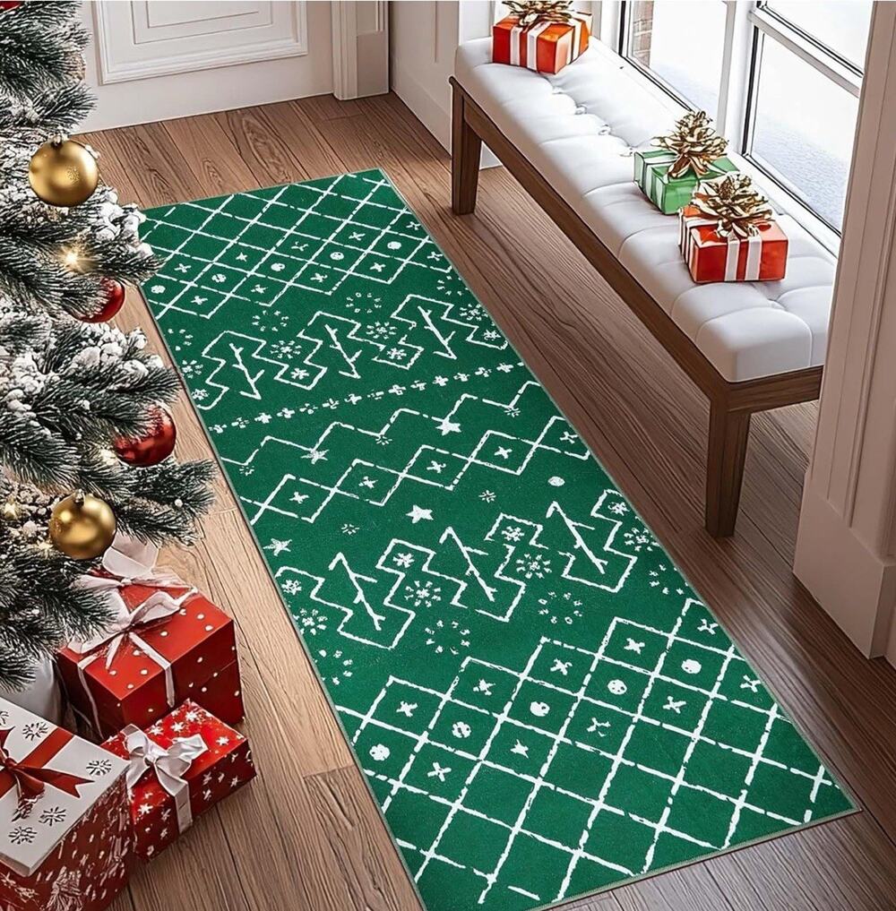 jinchan Christmas Runner Rug 3x10 Green Hallway Rug  Moroccan Runner